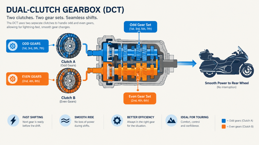 Simple illustration of how a dual clutch motorcycle transmission works
