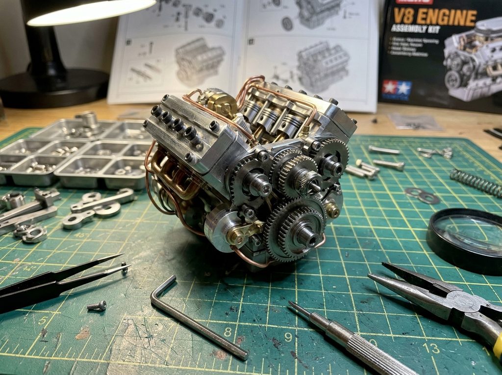 metal engine assembly kits close up details